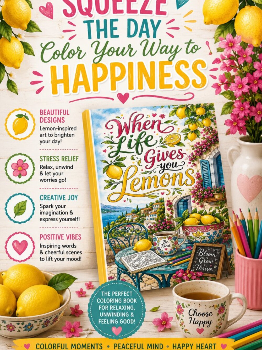 NWT When Life Gives You Lemons Themed Coloring Book - Picture 2 of 10